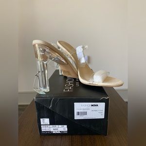 Clear/Nude Wrap-around Ankle heel. Never worn